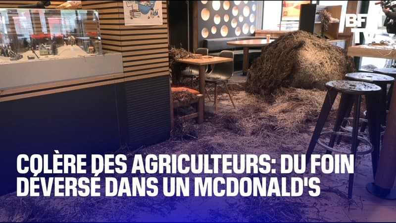 Lot-et-Garonne: du foin déversé dans un Mcdonald's par des agriculteurs en colère