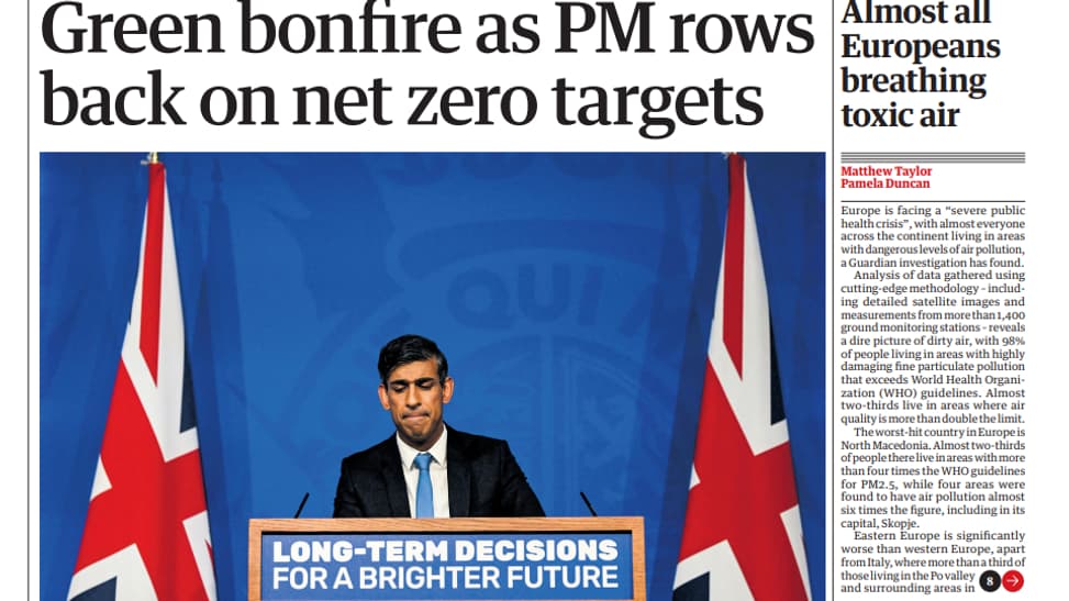 La une du Guardian du 21 septembre 2023