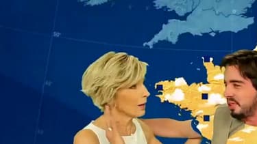 Eric et Quentin pendant le bulletin météo d'Evelyne Dheliat
