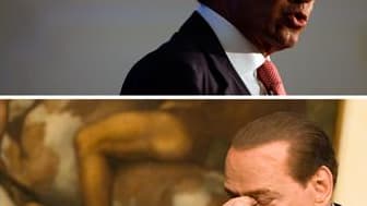 La rivalité entre Silvio Berlusconi (en bas) et Gianfranco Fini (en haut) atteint de nouveaux sommets en Italie alors que pleuvent des accusations de calomnies, de mensonges et de coups tordus à l'approche du vote de confiance, la semaine prochaine, au Pa