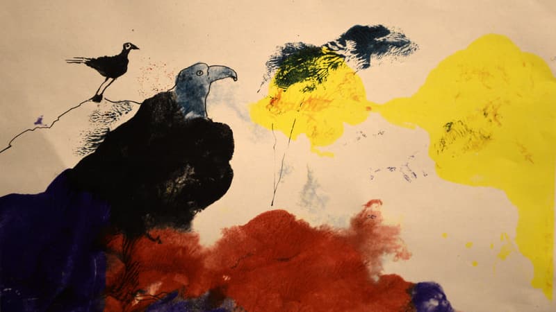 Une peinture réalisée par un détenu de Guantanamo, exposée sur un mur de la bibliothèque de la prison.