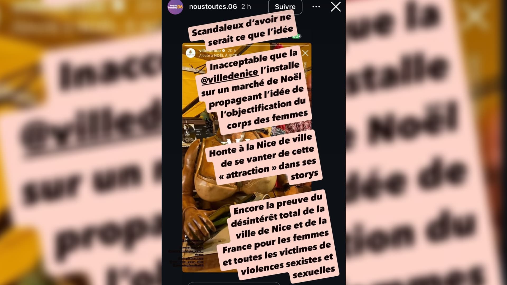 Nous Toutes 06 s'est offusqué de la présence d'une automate au village de Noël de Nice. Nous Toutes 06 s'est offusqué de la présence d'une automate au village de Noël de Nice.