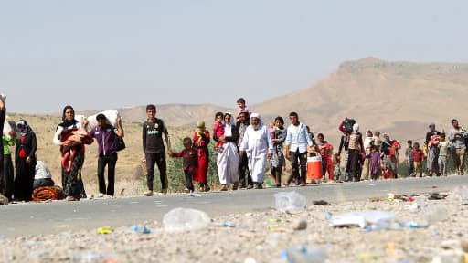 Des Yazidis déplacés, au nord de l'Irak, le 13 août 2014.