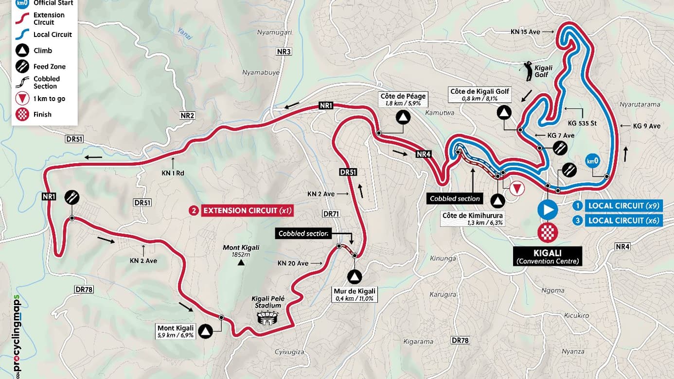 Parcours du championnat du monde de cyclisme sur route 2025 à Kigali au Rwanda