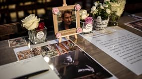Le 9 avril 2018, lors d'une messe en hommage à Johnny Hallyday, à l'église de la Madeleine.