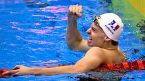 Léon Marchand lors des Mondiaux de natation au Japon le 23 juillet 2023