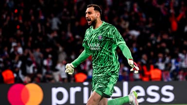 La joie de Gianluigi Donnarumma, gardien du PSG, en demi-finale retour de Ligue des champions, 7 mai 2025