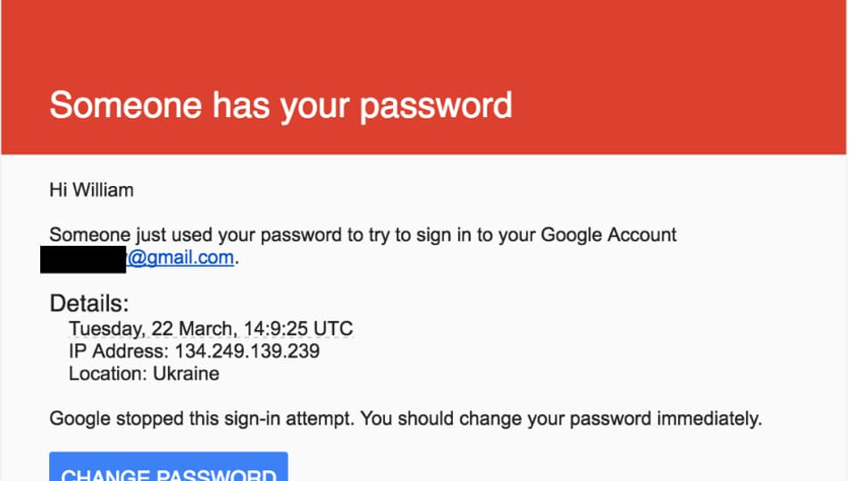 Mail de phishing reprenant les codes de Google Mail de phishing reprenant les codes de Google