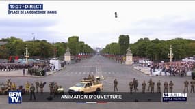 14-Juillet: démonstration de Franky Zapata et son "Flyboard Air" devant la tribune présidentielle