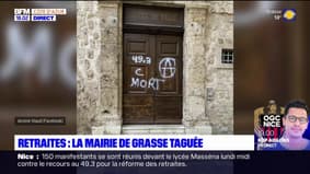 La mairie de Grasse taguée avec un slogan hostile au recours au 49.3