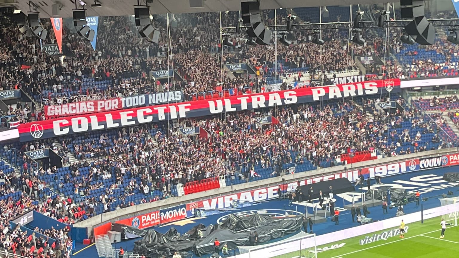 La banderole du Collectif Ultras Paris pour Keylor Navas, le 12 mai 2024 lors de PSG-Toulouse en Ligue 1