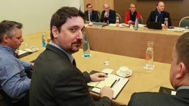 Laurent Brun, le représentant de la CGT Cheminots, lors d'une précédente réunion avec la ministre des Transports.