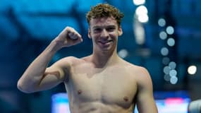 Le nageur français Léon Marchand après son record du monde sur 200m 4 nages, championnats du monde de natation, 30 juillet 2025