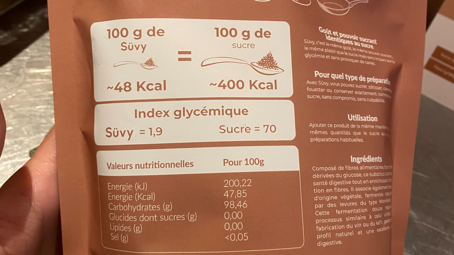 Les ingrédients et les valeurs nutritionnelles de Süvy.