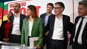 Mathilde Panot, Manuel Bompard, Marine Tondelier, Yannick Jadot, Olivier Faure et Fabien Roussel. 