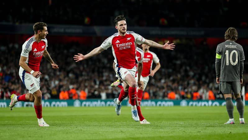 Declan Rice lors d'Arsenal-Real Madrid le 8 avril 2025 en Ligue des champions