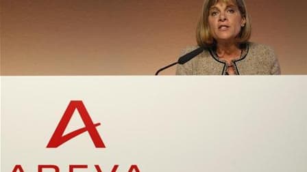 La présidente du directoire d'Areva, Anne Lauvergeon. Le groupe français a signé deux contrats, un accord-cadre et un accord de travaux préliminaires, pour fournir des réacteurs nucléaires de type EPR à l'Inde, en marge de la visite de Nicolas Sarkozy dan