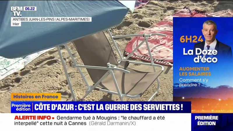 Sur la Côte d'Azur, des vacanciers réservent les meilleures places sur la plage en laissant serviettes et parasols inoccupés