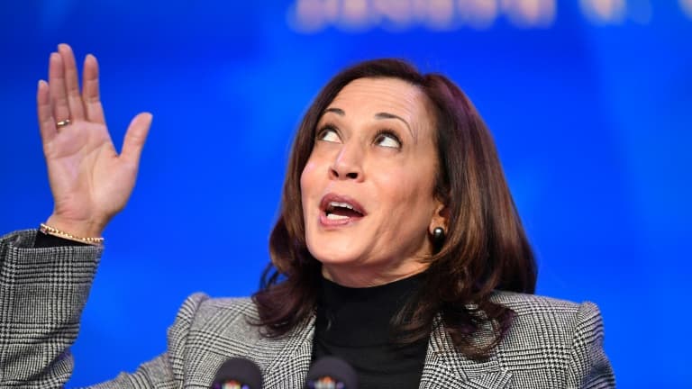 La vice-présidente élue des Etats-Unis, Kamala Harris, prononçant un discours le 16 janvier 2021, à Wilmington dans le Delaware