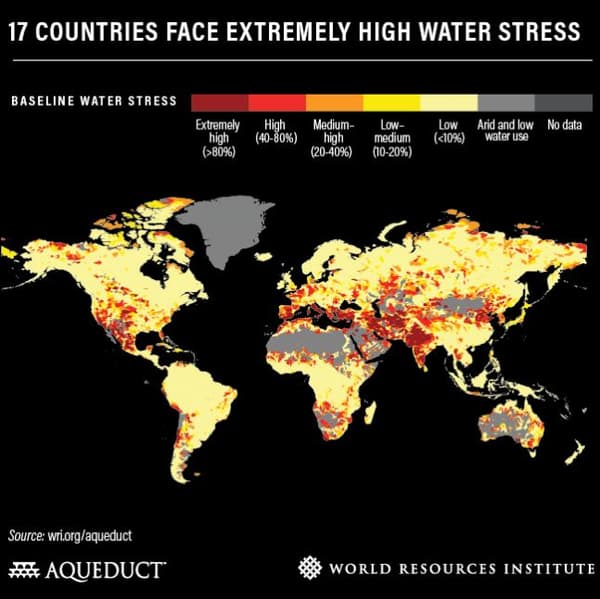 La carte mondiale des zones atteintes par la pénurie d'eau. La carte mondiale des zones atteintes par la pénurie d'eau.