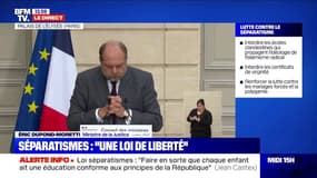 Éric Dupond-Moretti présente l'article 18 de la loi sur les séparatismes: la création d'un "délit de mise en danger de la vie d'autrui par divulgation d'information relative à sa vie privée"