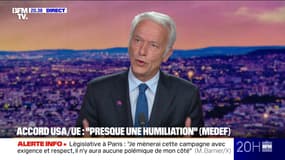Accord UE-États-Unis: "Commençons par nous occuper de nous-mêmes et le jour venu, on pourra tenir tête aux Américains", estime Patrick Martin, président du Medef