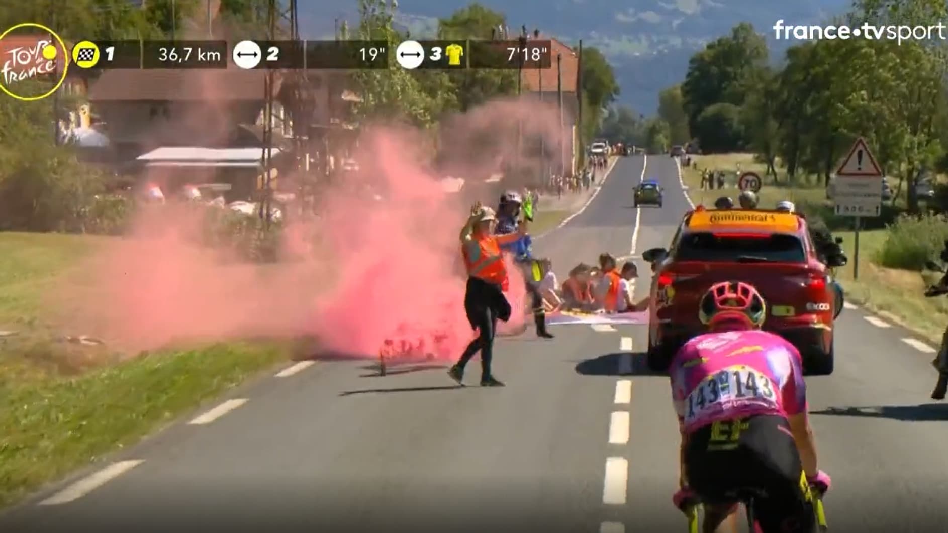 Des manifestants sur la route du Tour de France Des manifestants sur la route du Tour de France