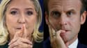 Montage de photos de Marine Le Pen et Emmanuel Macron le 12 avril 2022