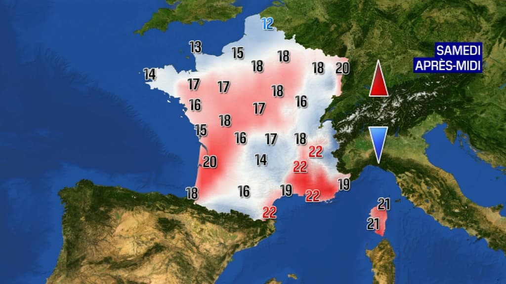 Les températures du samedi 22 avril après-midi