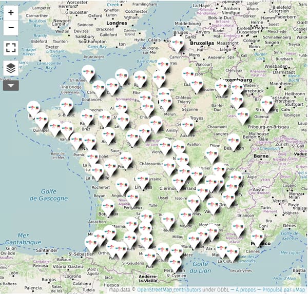 Carte des villes où auront lieu les manifestations des enseignants, le 2 avril 2024.