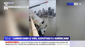 Aux États-Unis, les images d'un sauvetage héroïque après qu'une conductrice est restée suspendue dans le vide dans la cabine de son camion