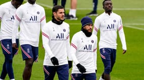 Neymar et Icardi à l'entraînement du PSG, au Camp des Loges le 19 novembre 2021