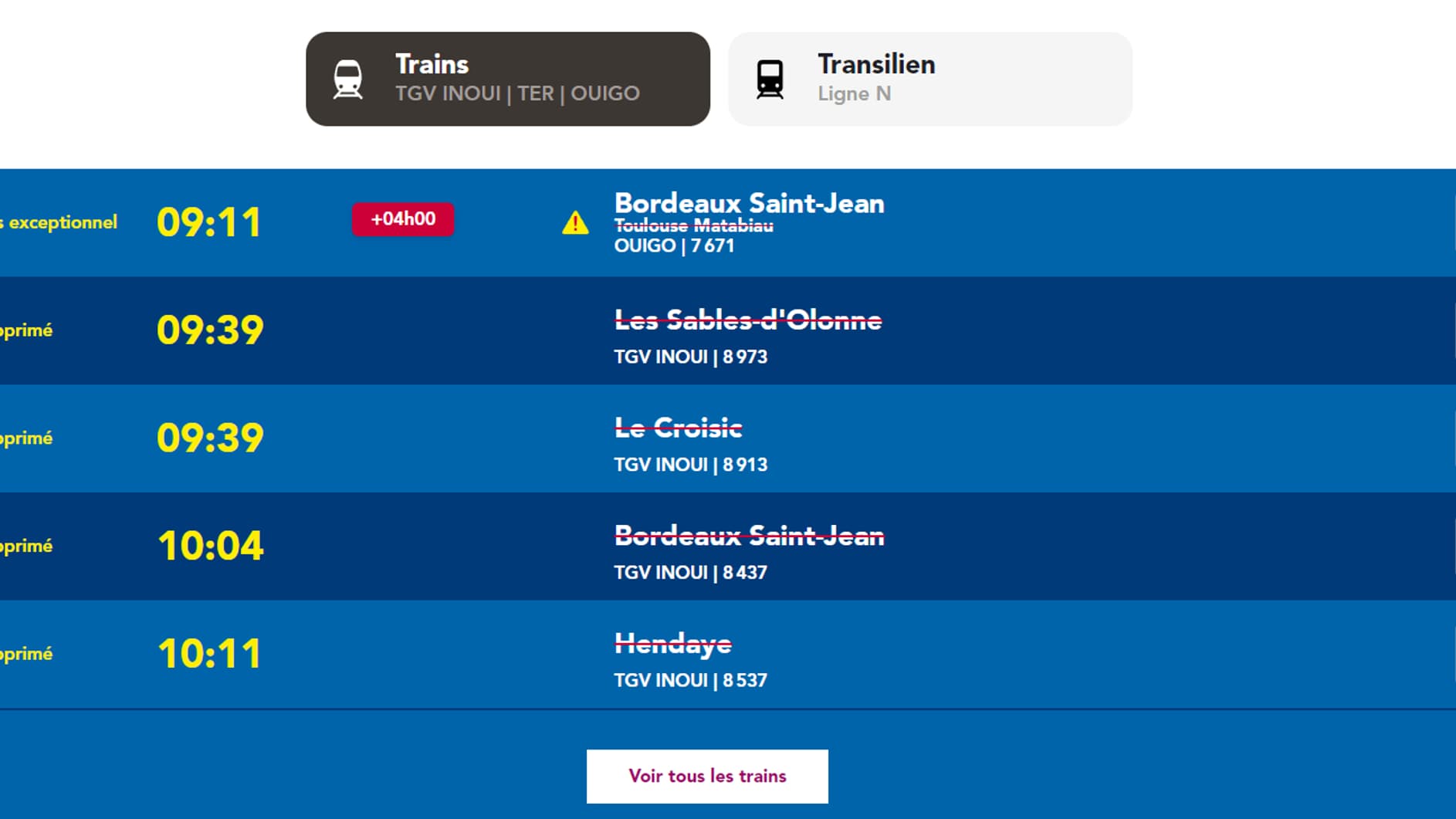 Depuis le site de la SNCF, il est possible de voir le tableau de départs des trains de votre gare. Depuis le site de la SNCF, il est possible de voir le tableau de départs des trains de votre gare.
