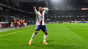 Endrick célèbre son triplé lors du match Metz-OL (2-5, L1), le 25 janvier 2026