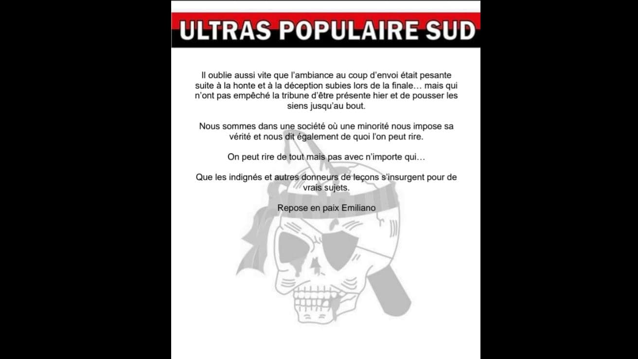 La fin du communiqué des Ultras de la Populaire Sud