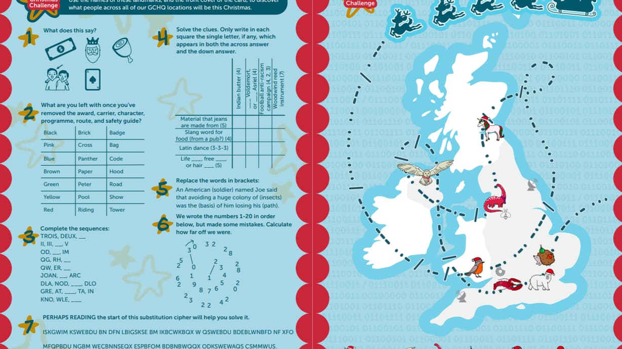 La carte de vœux contenant des énigmes publiée par le renseignement britannique, le 11 décembre 2024.