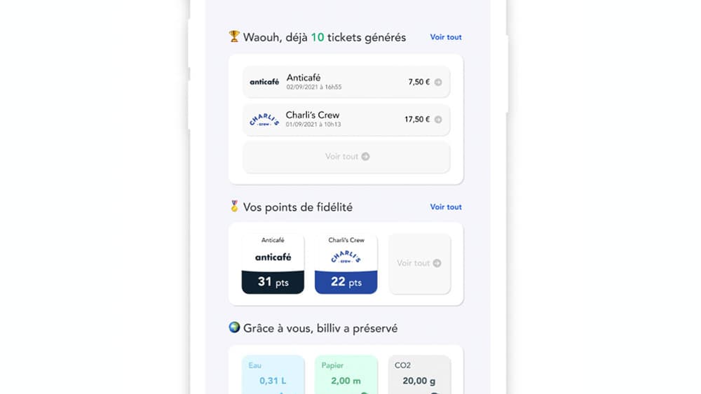 L'interface de la plateforme Billiv