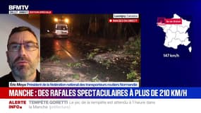 Tempête Goretti: "Les camions, de plus de 7,5 tonnes, sont interdits de circuler depuis 18h dans la Manche et 19h dans le Calvados", assure Éric Moya (fédération nationale des transporteurs routiers)