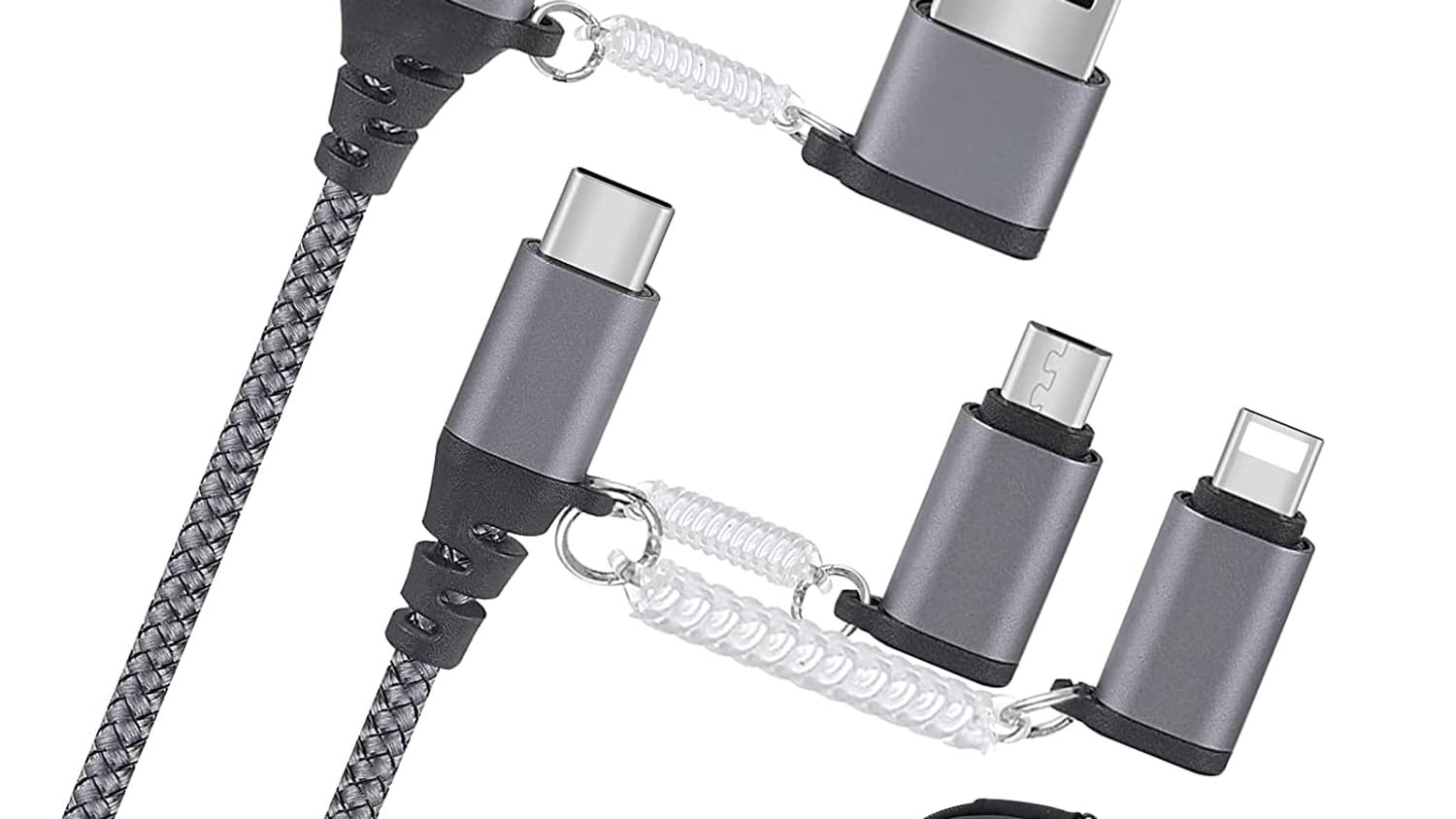 Plusieurs embouts pour un seul câble de recharge. Plusieurs embouts pour un seul câble de recharge.