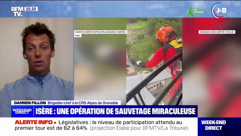 Crues en Isère: le sauvetage miraculeux par hélicoptère d'un couple de personnes âgées coincé dans une maison inondée