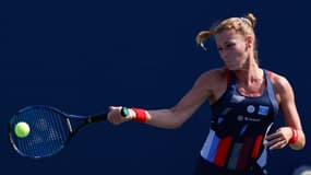  Jessika Ponchet avec un patch publicitaire sur sa tenue à l'US Open, le 31 août 2024