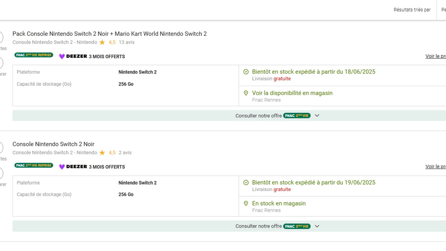 Le site de la Fnac indique que les Switch 2 achetées en ligne ne seront expédiées que la semaine prochaine.