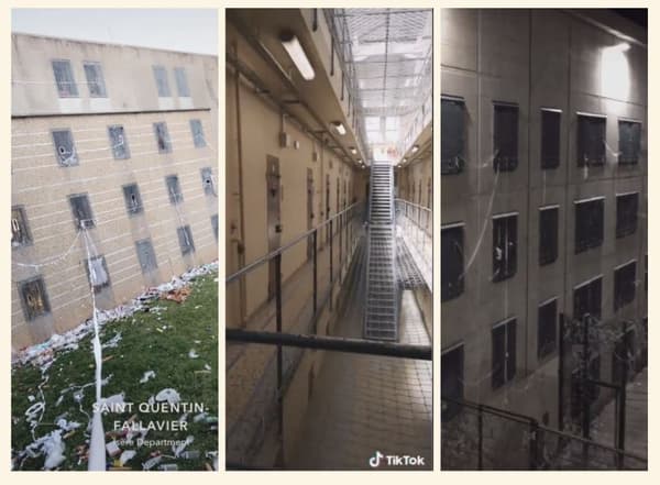 Les couloirs et l'extérieur de plusieurs établissements pénitentiaires français filmés par des détenus et diffusés sur Tiktok.