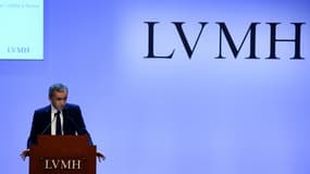 Le PDG de LVMH Bernard Arnault, lors de la présentation des résultats du groupe de 2019, le 28 janvier 2020, au siège de LVMH à Paris