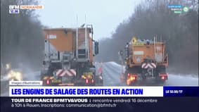 Normandie: les engins de salage des routes en action