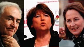Le "pacte" entre Ségolène Royal, Martine Aubry et Dominique Strauss-Kahn en vue de l'élection présidentielle de 2012 divise le Parti socialiste, où les candidats qui en pâtiraient se sont montrés irrités. /Photos d'archives/REUTERS
