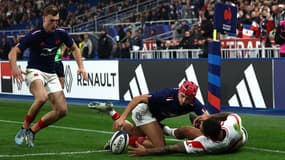 Louis Bielle-Biarrey inscrit le premier essai du XV de France face au Japon, le 9 novembre 2024.