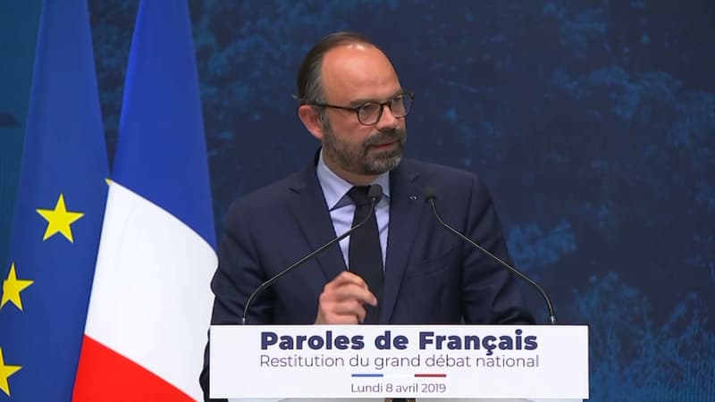 Edouard Philippe le lundi 8 avril lors d'un discours pour faire un bilan du Grand débat national.