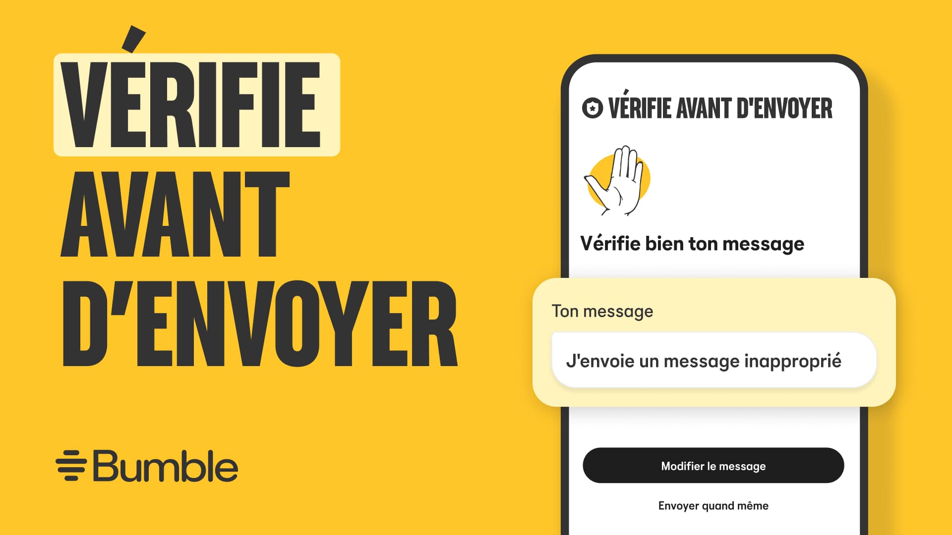 La fonction "vérifier avant d'envoyer" de Bumble La fonction "vérifier avant d'envoyer" de Bumble
