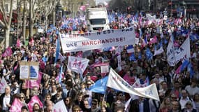 Manifestation anti-mariage homo dans les rues de  Paris le 21 avril 2013.